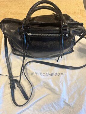 Rebecca Minkoff Black Leather Moto Satchel Crossbody Bag